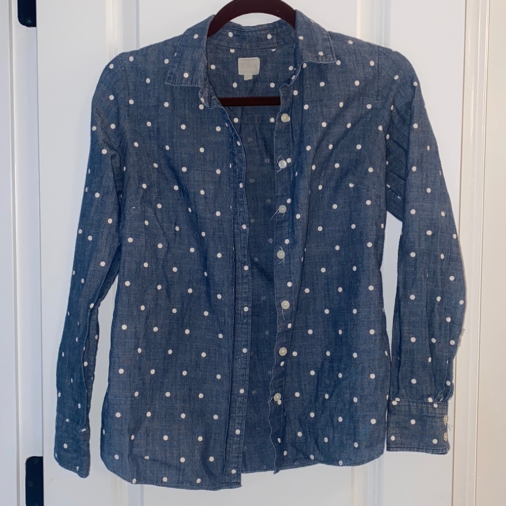Polka dot denim button up!